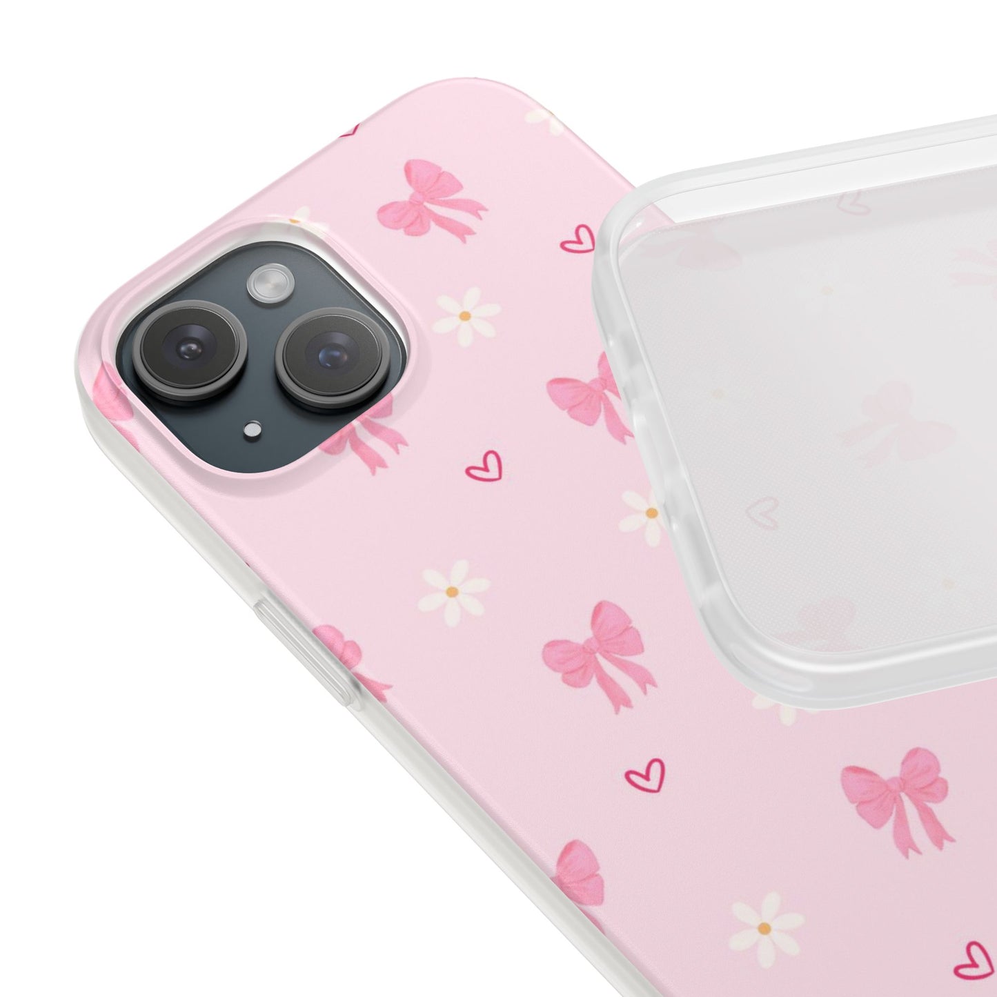 Soft Pink Bow & Heart Aesthetic Phone Case - Cute Girly Cover