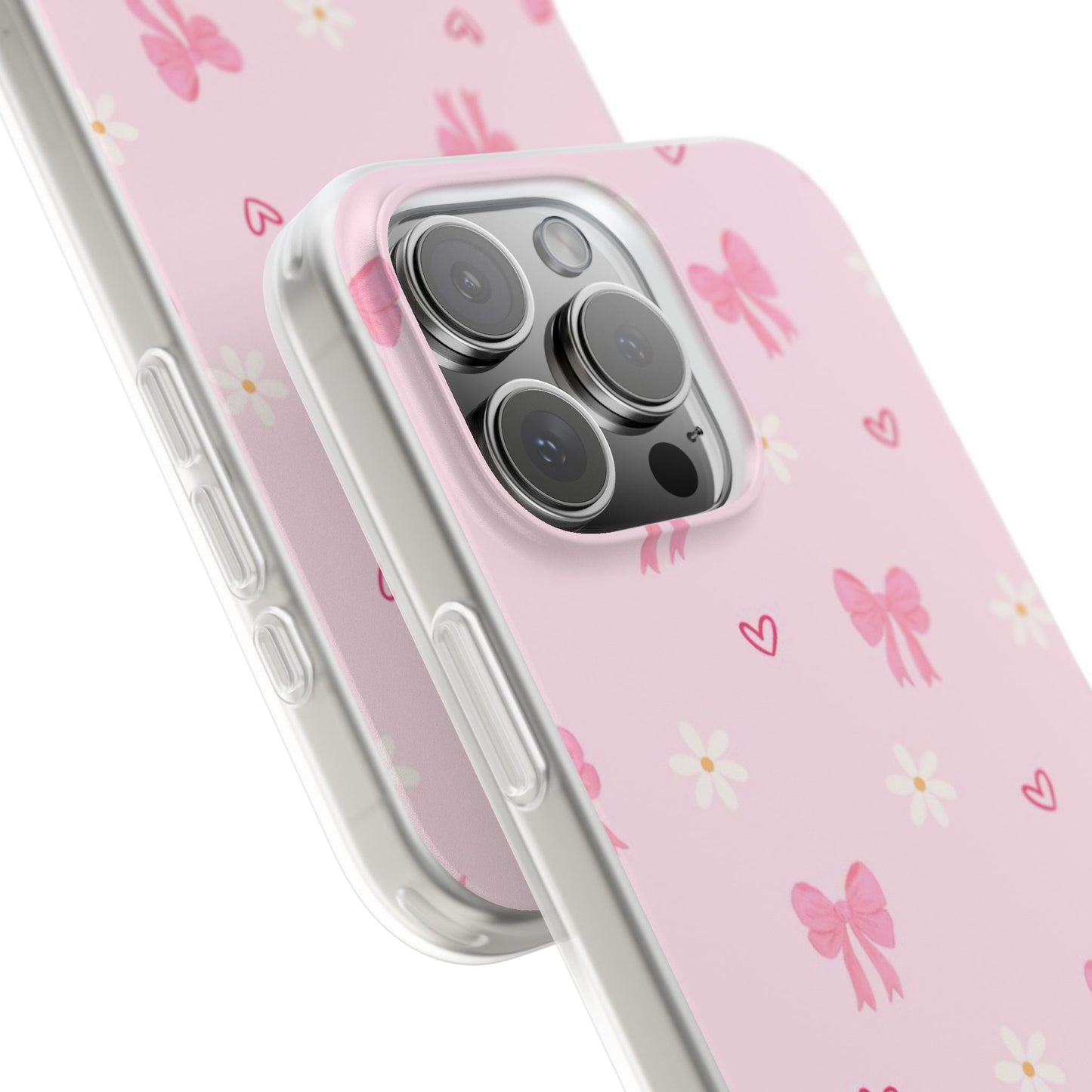 Soft Pink Bow & Heart Aesthetic Phone Case - Cute Girly Cover