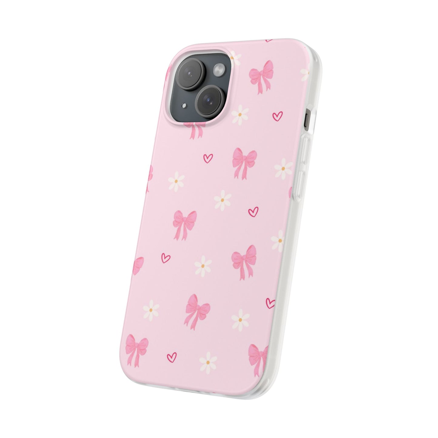 Soft Pink Bow & Heart Aesthetic Phone Case - Cute Girly Cover