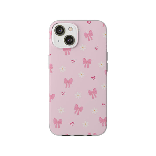 Soft Pink Bow & Heart Aesthetic Phone Case - Cute Girly Cover