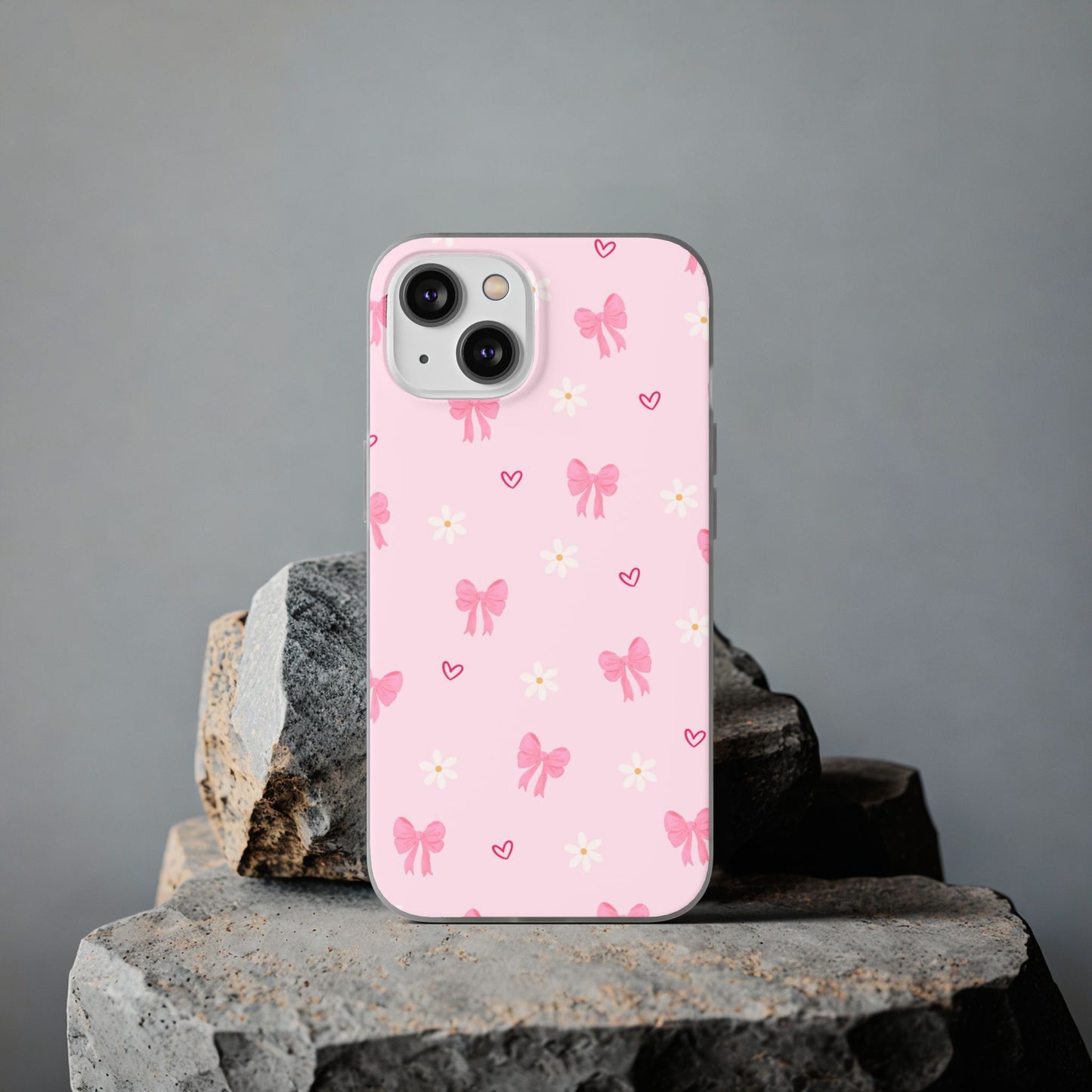 Soft Pink Bow & Heart Aesthetic Phone Case - Cute Girly Cover