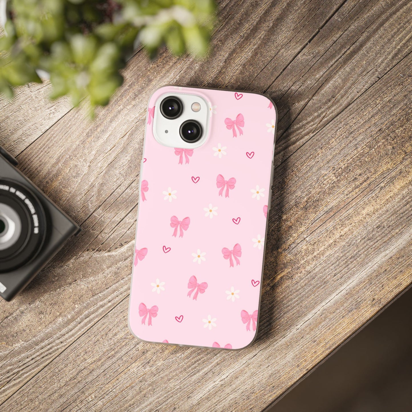 Soft Pink Bow & Heart Aesthetic Phone Case - Cute Girly Cover