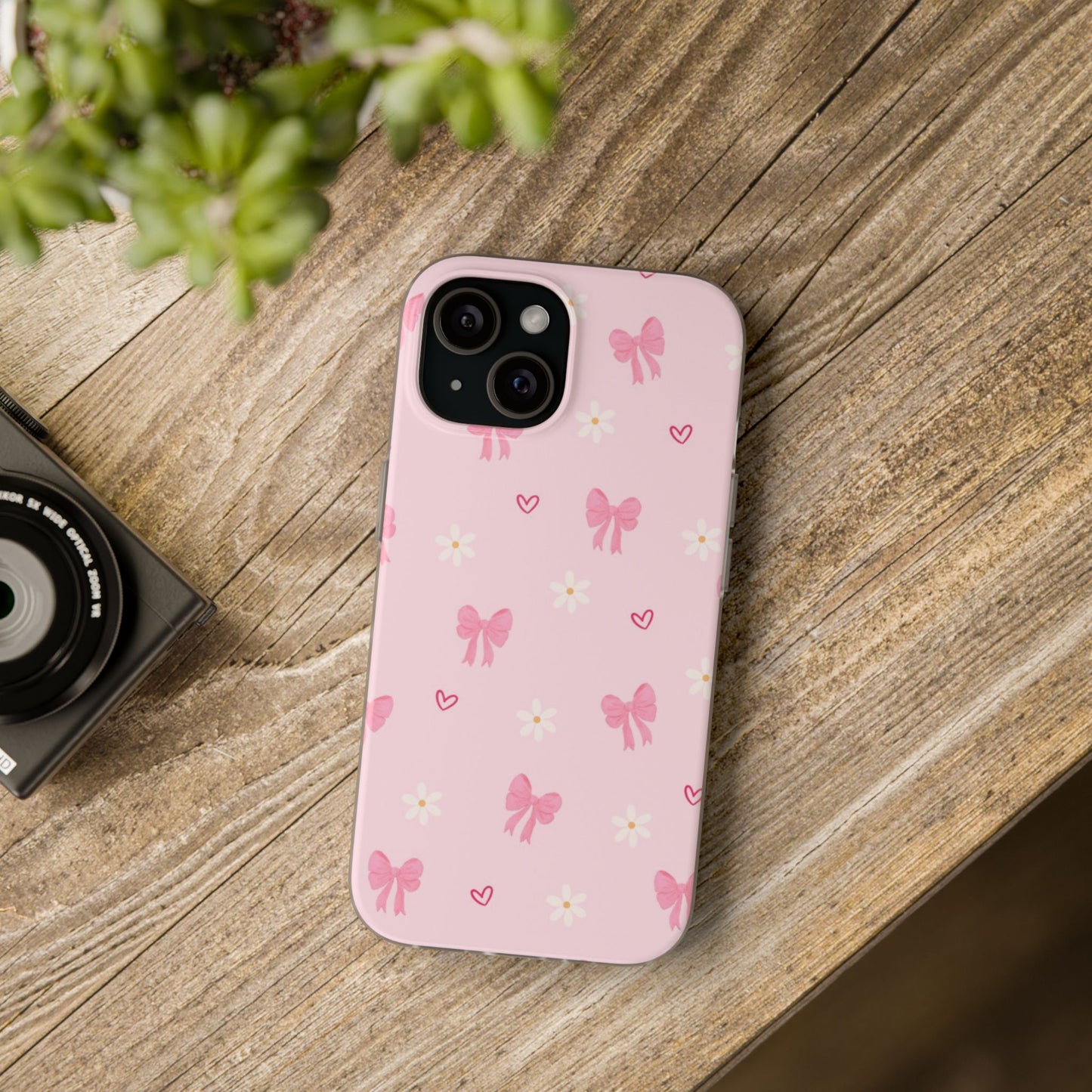 Soft Pink Bow & Heart Aesthetic Phone Case - Cute Girly Cover