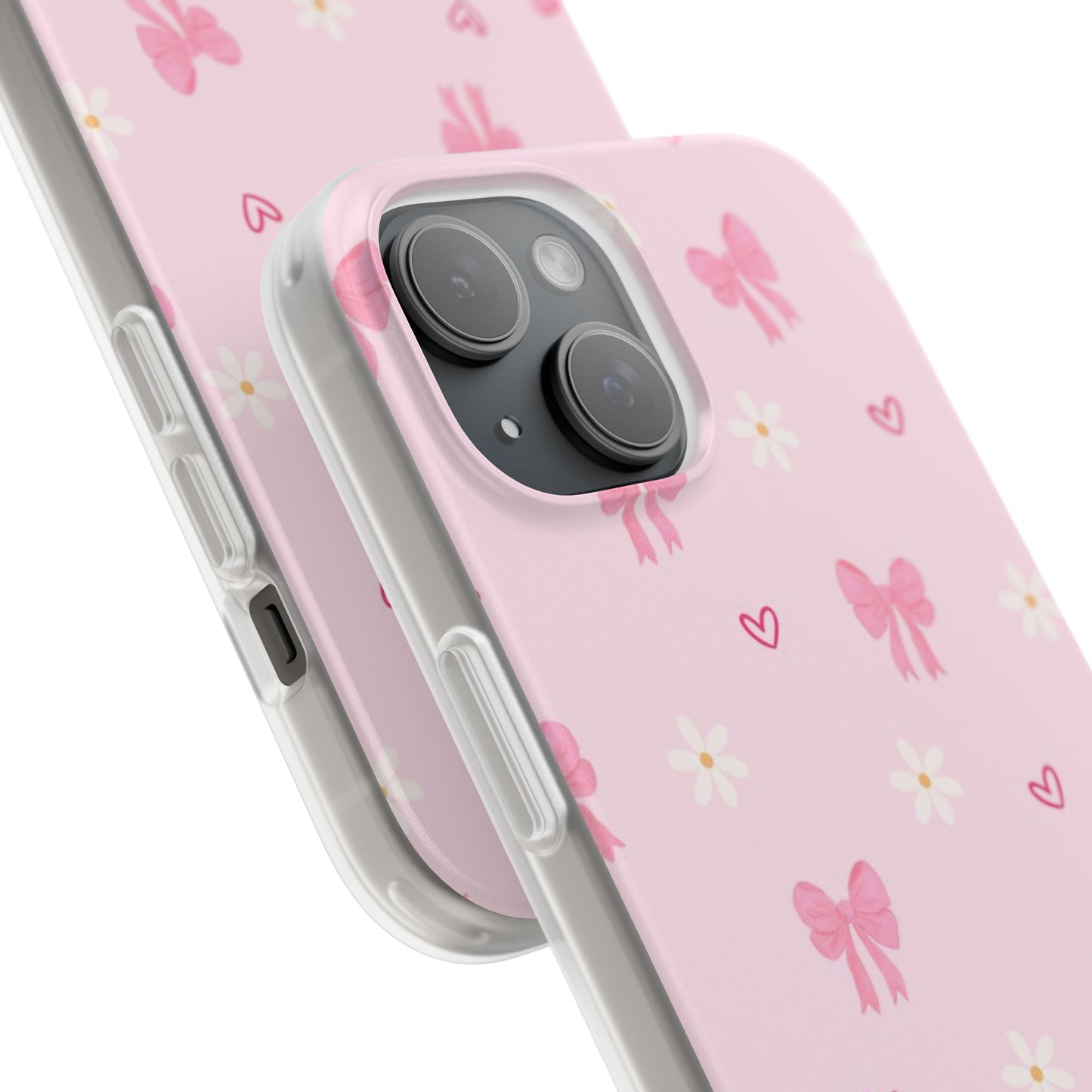 Soft Pink Bow & Heart Aesthetic Phone Case - Cute Girly Cover