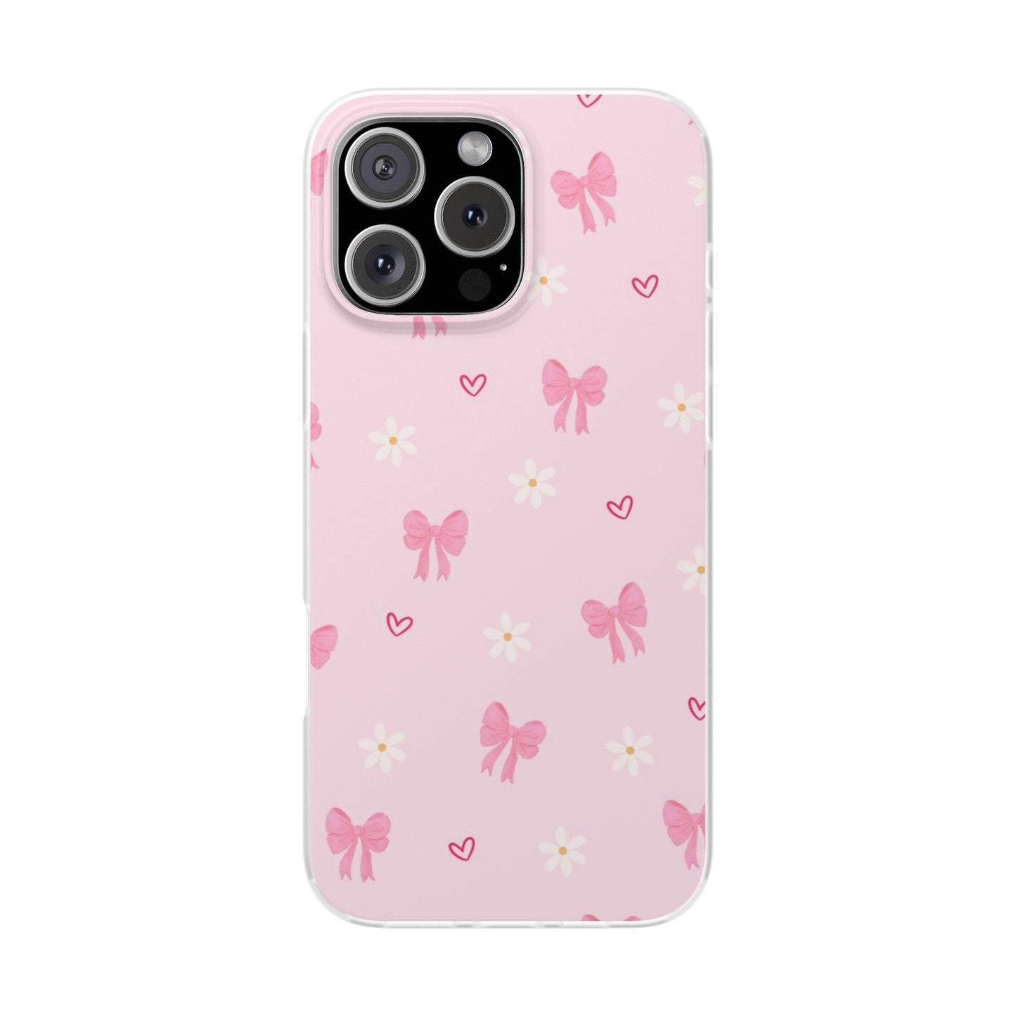 Soft Pink Bow & Heart Aesthetic Phone Case - Cute Girly Cover