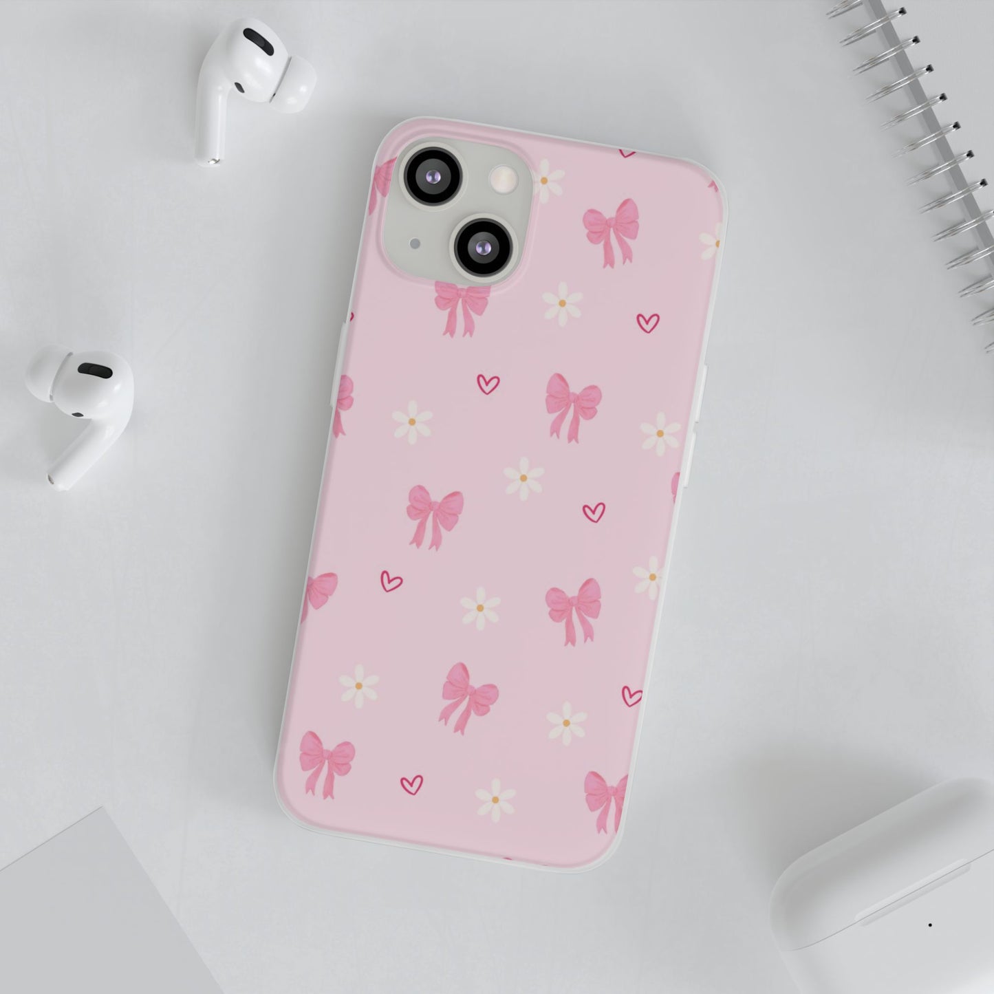Soft Pink Bow & Heart Aesthetic Phone Case - Cute Girly Cover