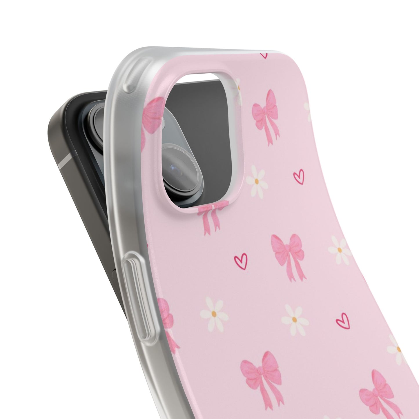 Soft Pink Bow & Heart Aesthetic Phone Case - Cute Girly Cover