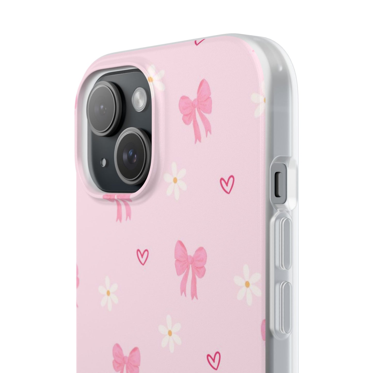 Soft Pink Bow & Heart Aesthetic Phone Case - Cute Girly Cover